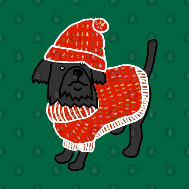 Cute Dog wearing a Red Winter Sweater and Red Hat by ellenhenryart