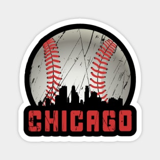 Distressed Chicago Downtown Skyline Baseball Vintage Magnet