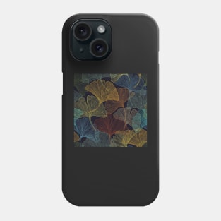 Colorful Ginkgo leaves drawing on black background Phone Case