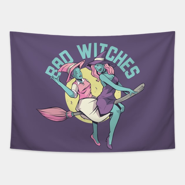 Bad Witches | Funny Halloween Witch Tapestry by SLAG_Creative