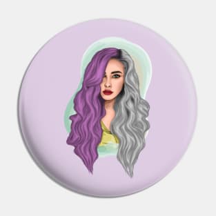 Girl portrait with purple and silver hair Pin