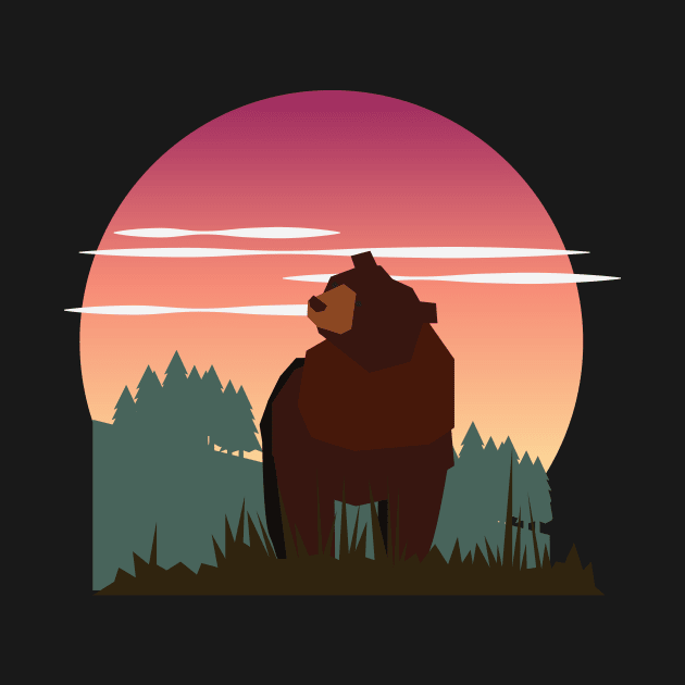 Bear in forrest with northern lights by Ace design