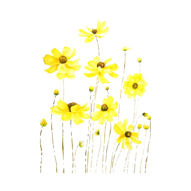 yellow cosmos flower watercolor by colorandcolor