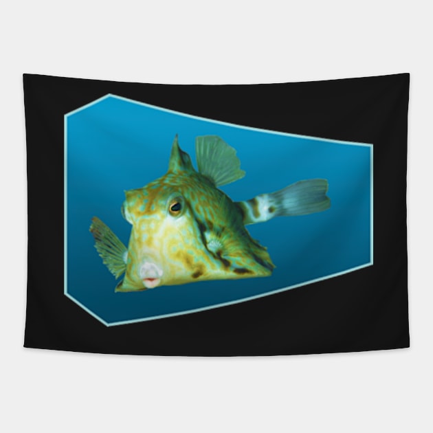 Boxfish | Floating Fish on a blue background | Tapestry by Ute-Niemann