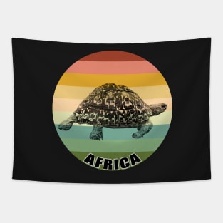 Leopard Tortoise on Vintage Retro Africa Sunset Tapestry