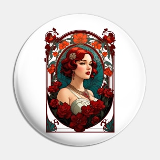 Beautiful Victorian woman retro vintage floral design Pin