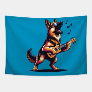 Dog Playing Guitar Singing German Shepherd Alsatian Funny Tapestry