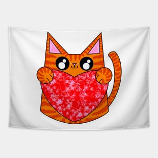 Bob The Orange Pattern Cat With Valentines Heart Tapestry