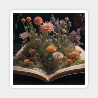 Flowers growing from book photo Magnet