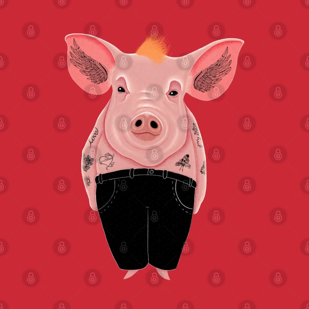 Cool Pig with Tattoo in Trousers by DrawingEggen