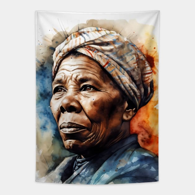 Harriet Tubman Abolishionist Watercolor Portrait for Black History Month Tapestry by HistoryMakers