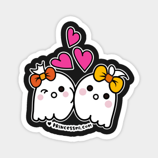 kawaii two ghosts cute spooky ghost illustration, happy halloween Magnet