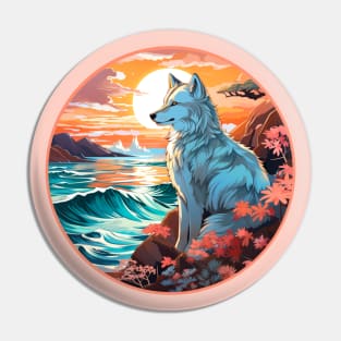 Wolf sunset calm Pin