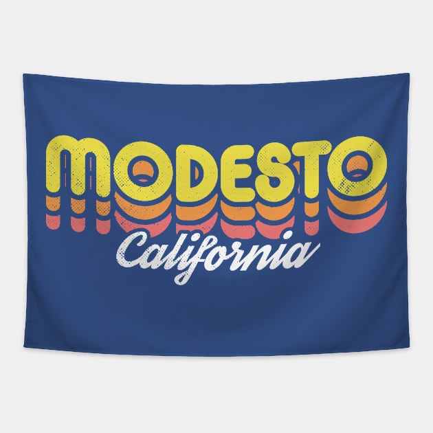 Retro Modesto California Tapestry by rojakdesigns