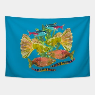 Tropical Fish Swimming Guppy Group Tapestry