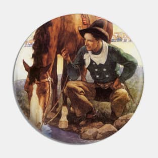 Cowboy Watering His Horse by NC Wyeth Pin