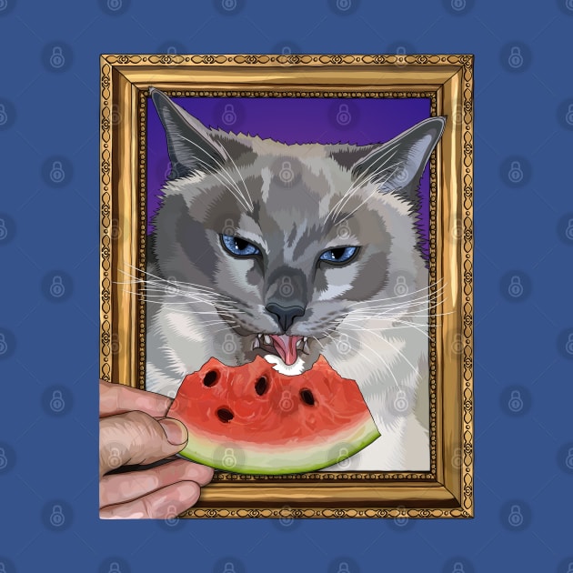 Surreal Portrait of a Cat Eating Watermelon by CarleahUnique