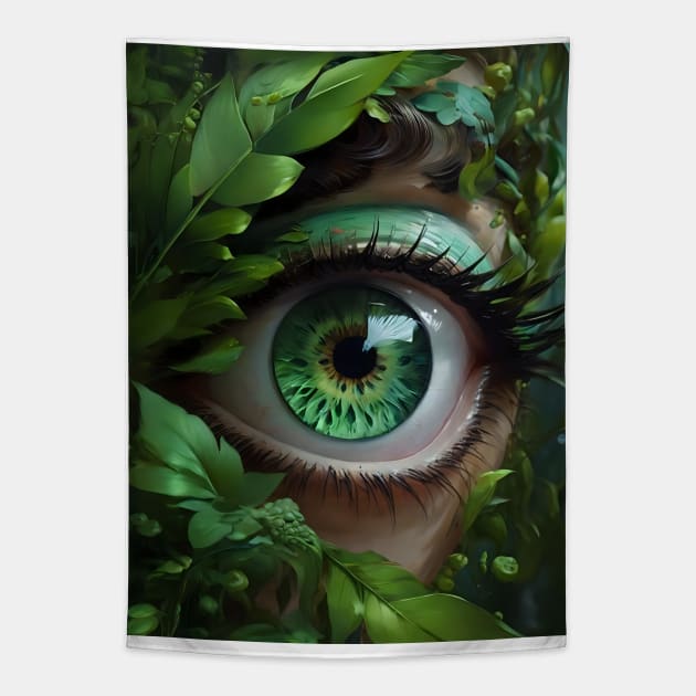 Closeup of a green eye Tapestry by Spaceboyishere