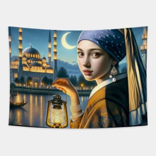 Ramadan Elegance: Girl with a Pearl Earring in Moonlight Tapestry