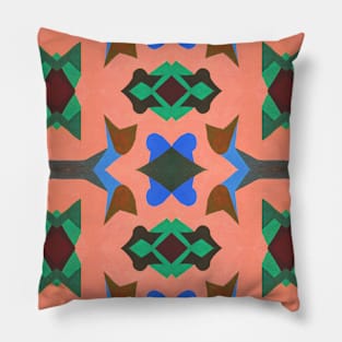 Pattern Design in blue green grey brown and peach Pillow