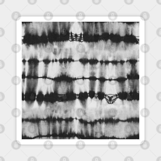 Shibori tie dye black and white horizontal stripes Magnet by marufemia