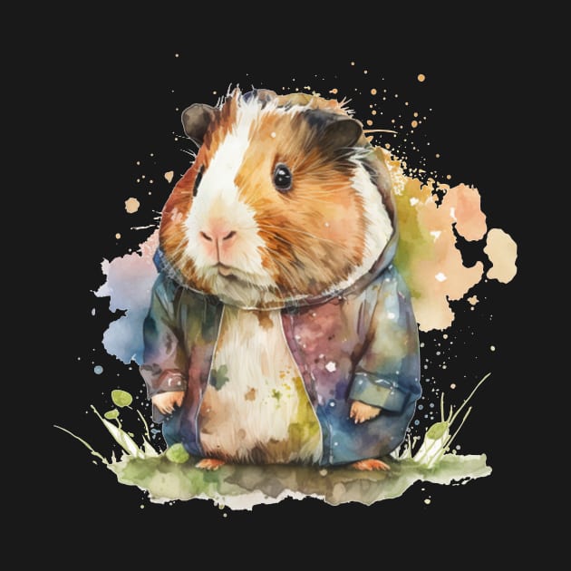 Guinea Pig Lovers watercolor wearing jacket by KAWAIIBYHM