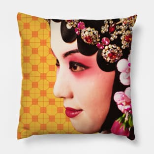 Chinese Opera Star with Sunshine Yellow Tile Floor Pattern- Hong Kong Retro Pillow