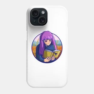 Cute girl with purple hair hypnotized by book Phone Case