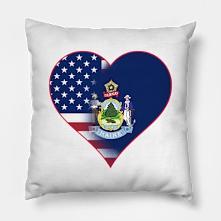 State of Maine Flag and American Flag Fusion Design Pillow