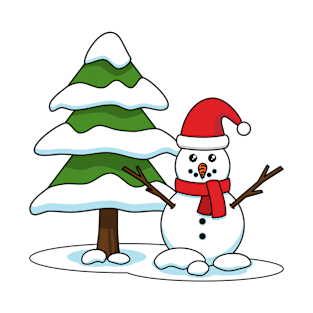 Snowman with Snowy Pine Tree T-Shirt
