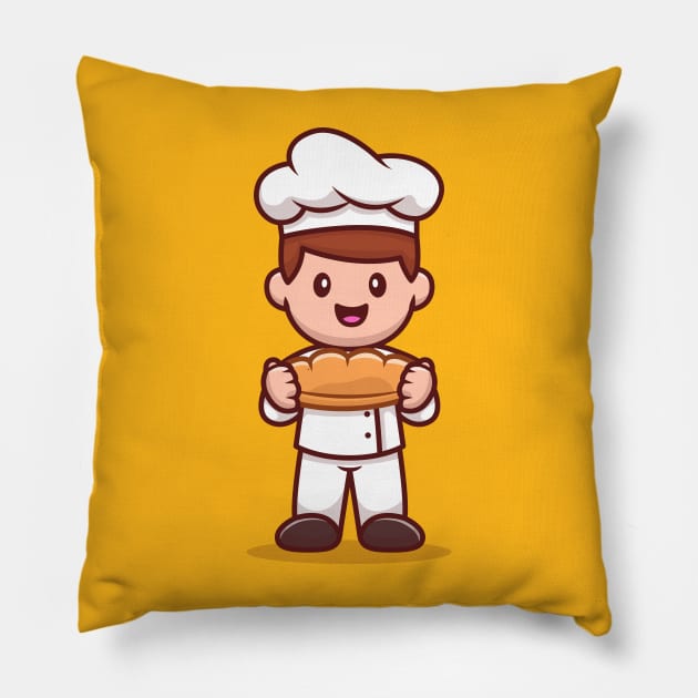 Male Chef Holding Bread Cartoon Pillow by Catalyst Labs