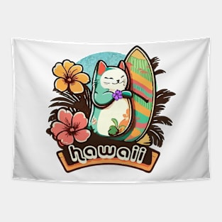 Chonky Kawaii Surf Kitty Tapestry