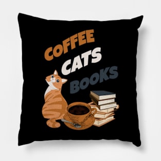 Coffee Cats and Books Pillow