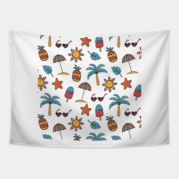 Palm trees and pineapples - Summer design Tapestry by Montanescu