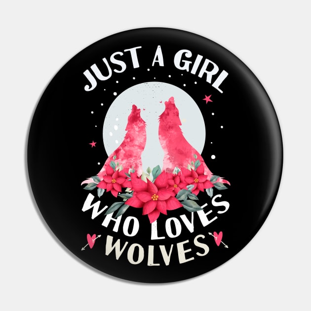 Just a Girl Who Loves Wolves Watercolor Wolf Art Pin by Tesszero