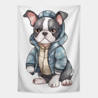 Watercolor Cozy Boston Terrier Dog Tapestry