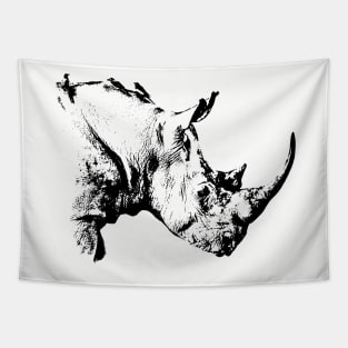 White Rhino with Oxpeckers | African Wildlife Tapestry
