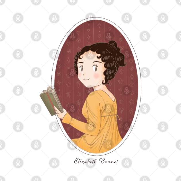 Cute Elizabeth Bennet Reading Illustration by MariOyama