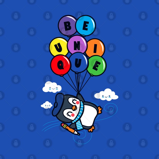 Be Unique Cute Kawaii Penguin Flying With Balloons by BoggsNicolas