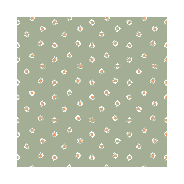 Boho Floral Pattern Delicate Daisy Wild Flowers Daisies Sage Green by sziszigraphics