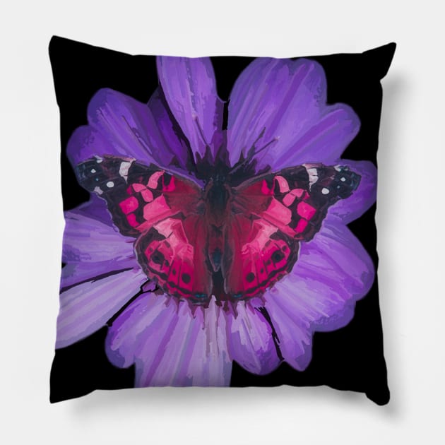 Purple Butterfly Lilac Flower Pillow by Manzo Carey