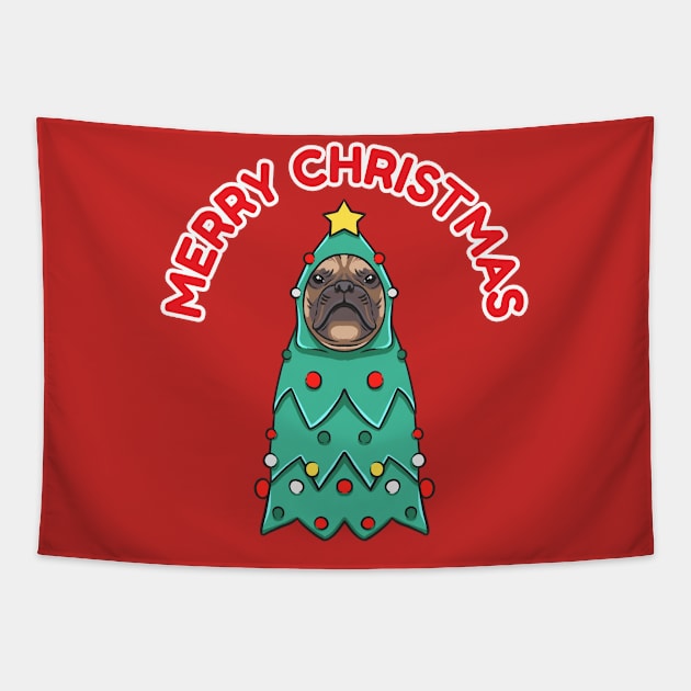 Bulldog dog in christmas tree costume Tapestry by Wahyuwm48