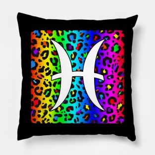 Pisces Zodiac Horoscope Rainbow Leopard Print Square Monogram Pillow