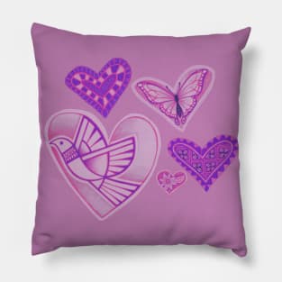 Love makes hearts take flight - dusky pink with purple Pillow