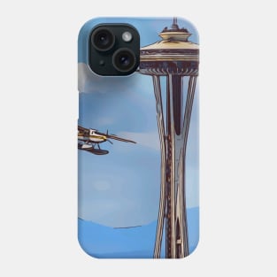 Seaplane landing past the Seattle Space Needle Phone Case