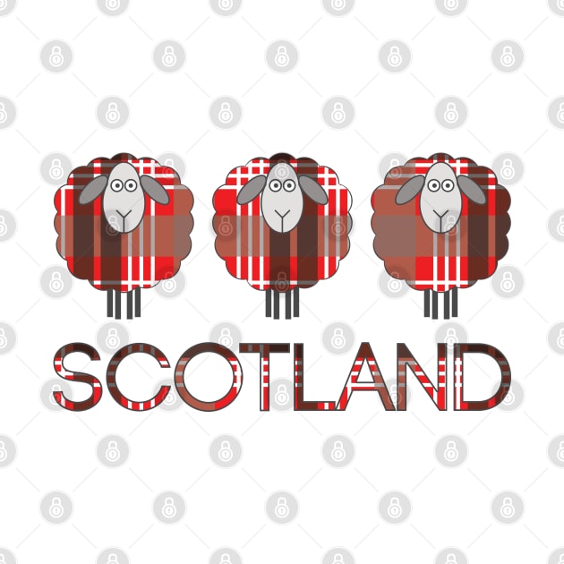 Trio of Scottish Red, Black and White Tartan Patterned Sheep by MacPean