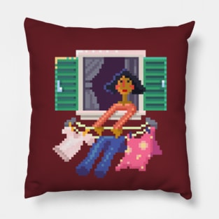 Woman In The Window Pixel Art Pillow