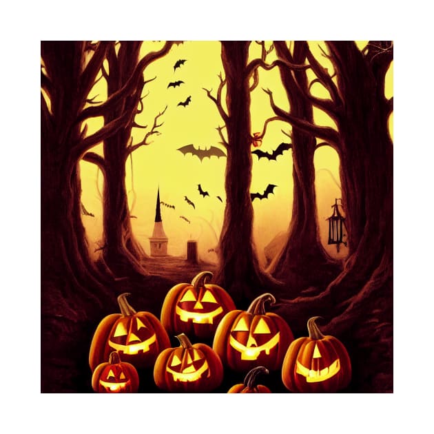 Halloween Trees and Pumpkin by JequiPrint