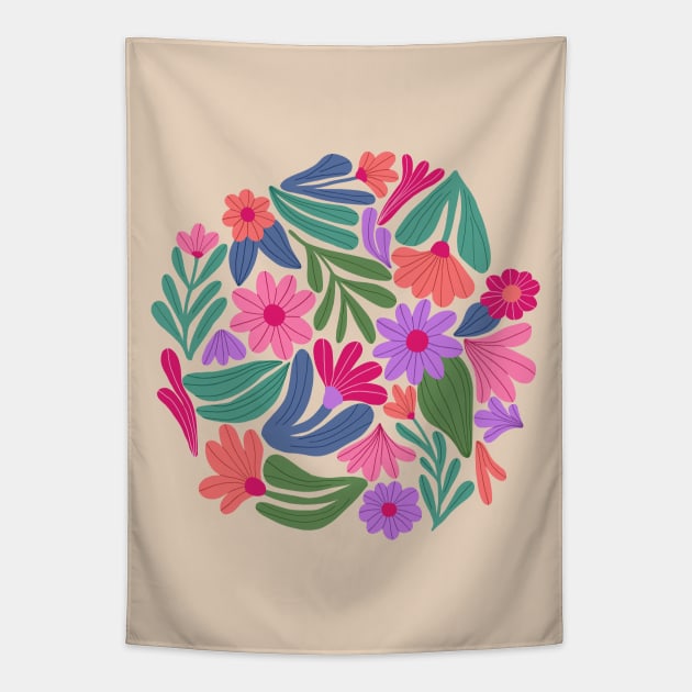 Bright happy flowers in cream Tapestry by Natalisa