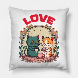 Kawaii Cats Tea Drinking Spree Pillow